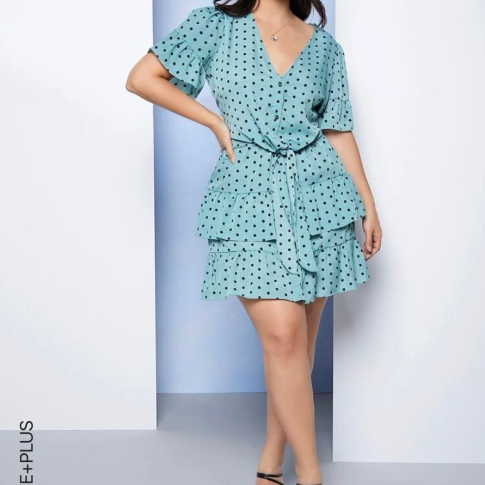 Shein Plus Knot Hem Blouse and Skirt Set
